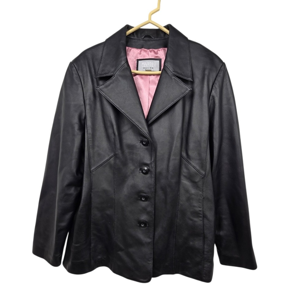 Vintage 90s Y2K Wilsons Leather Maxima Blazer Jacket Women XL Black Grunge Biker